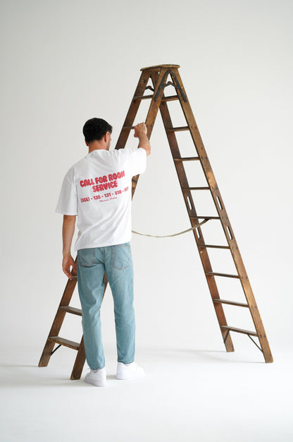 CALL FOR ROOM SERVICE TEE - FLAT WHITE